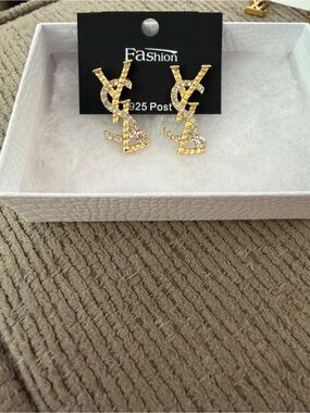 Gold & Silver Tone rhinestone Stud Earrings -fashion jewelry, 925 post
